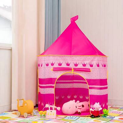 Casa de Campaña Infantil Tipo Castillo - Tienda de Juegos Plegable, Transpirable y Portátil para Niños y Niñas - Regalo Perfecto para el Día del Niño (Rosa y Azul)