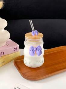 500ml(16.91oz) Butterfly Princess Series Glass Straw Cup - Ideal Gift For Holidays And Birthdays, For Coffee Or Bubble Tea Back To School