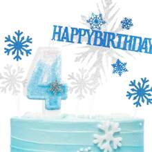 Bougies d'anniversaire Frozen, bougies chiffrées 4 en paillettes pour 4ème anniversaire, bougies chiffrées 4 en forme de flocons de neige pour gâteau, bougies et décorations de gâteau thème Frozen bleu et blanc pour fête d'anniversaire de fille, fournitures de fête