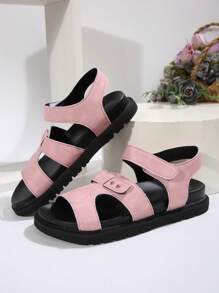 Nouvelles sandales de sport d'été pour femmes, marron, bleu marine, rose, gris, mode rond orteil boucle et boucle plate-forme glissement sur sandales plates, sandales de plage polyvalentes décontractées de campus