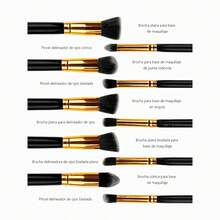 10 Juego de brochas cosméticas profesionales - Pincel de base avanzada Juego de pinceles para sombra de ojos rubor negro - Negro - Ver 2