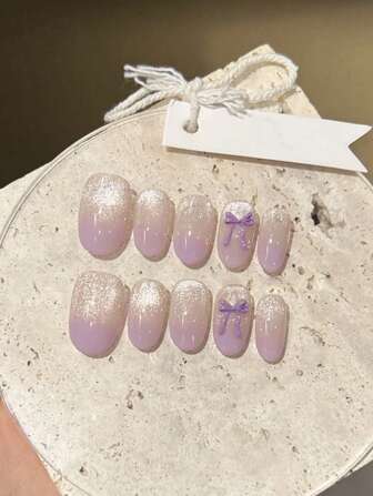 10 件紫色渐变猫眼蝴蝶指甲贴，手工精致美甲