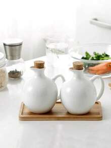 3 peças/1 conjunto Conjunto de Garrafas de Tempero Cerâmicas Premium, 2 peças com Tampa de Cortiça + Bandeja de Madeira, Garrafas de Óleo e Vinagre de Cozinha, Design Minimalista, Material Cerâmico, Conjunto de Potes de Condimento de Cozinha, Garrafas de Tempero Cerâmicas - Conjunto de Potes de Cozinha - Garrafas de Óleo e Vinagre - Conjunto Moderno de Garrafas de Óleo e Vinagre de Cozinha, Dispensador de Azeite, Garrafa Dispensadora de Óleo de Cozinha de Grande Capacidade, Garrafas de Azeite e Vinagre à Prova de Poeira com Tampa de Cortiça, 500ml, Garrafa de Azeite