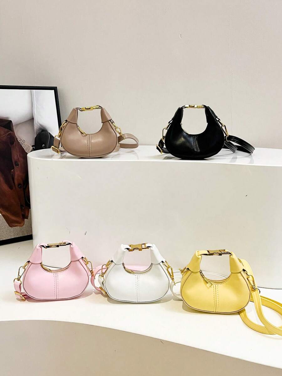 1pc Pu Zipper High-End Niche Mini Earphone Crescent Bag Simple And Fashionable Coin Purse, Korean Style, Casual And Comfortable Shoulder Straps, Smooth And Long Style, Suitable For Girls' Daily Shopping And Travel - Mini Handbag - View 1