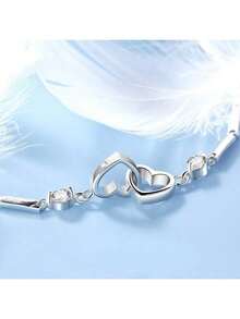 纯银手链 女士 情人节礼物 方晶锆石 双心形手链 珠宝 - 心心手鍊 - 查看 8