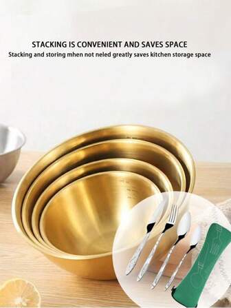 8pcs/5pcs/1pc,304金不锈钢搅拌碗,餐具套装,含储物袋,易于清洁,适用于搅拌配料,揉面,食物储存,沙拉搅拌碗,厨房搅拌碗,厨房烘焙打蛋烹饪工具,厨房配件,烘焙工具,多种尺寸可堆叠存放,节省空间,厨房收纳