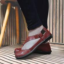 Women's Soft Comfortable Retro Casual Leather Flats - Red - View 1