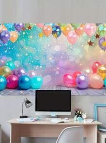 1pc 150*100cm Color Balloon Pattern Polyester Background Cloth, Color Balloon Theme Birthday Babe Shower Party Room Wall Background Decoration, Family Holiday Party Home Backdrop Decoration, Indoor Outdoor Fence Banner Decoration Hanging Cloth Fabric, Photography Props, Party Favor