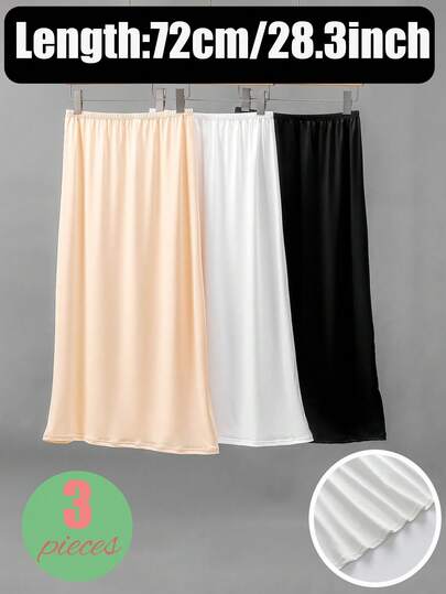 3 Pieces/2 Pieces/1 Piece Extended Length 35.4 Inches/31.5 Inches/28.3 Inches/23.6 Inches Solid Color Soft Fabric Fits Snugly To Prevent Light From Shining And Transparency, Inner Half Waist Skirt With High Elasticity Lining, Knee Length Skirt, All Sizes Have Elasticity, Suitable For Daily Wear, And Can Be Paired With Evening Dresses For Events Summer, School Fall, Autumn, Halloween