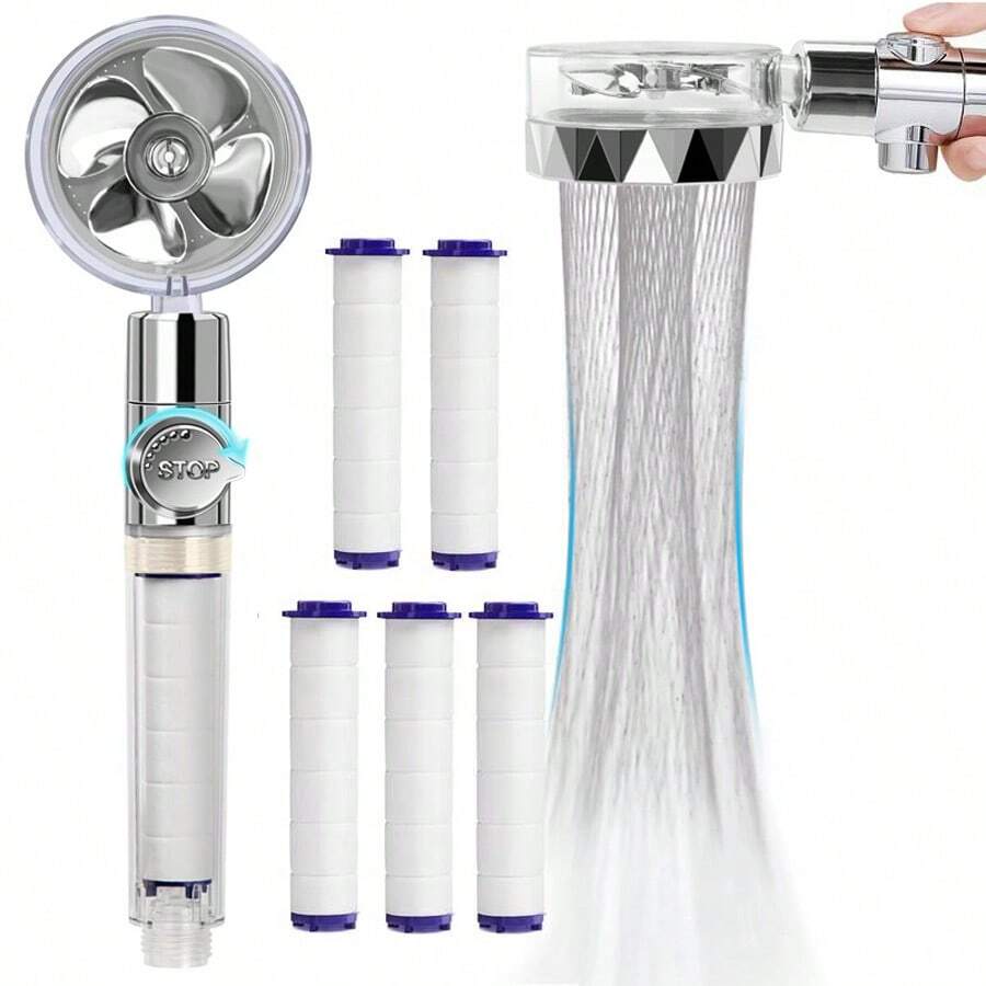 1pc Turbocharged Filter Shower Head, Handheld Shower For Home Bathroom, Small Waist Shower Set With 5 Filters Delivered, Pressurized Handheld Shower Head Bathroom Accessories Bathroom Tools