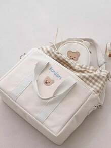 1 buc. Geantă de mămici personalizată cu șnur INS, geantă tote cu ursuleț brodat personalizată cu litere de capacitate mare, geantă de umăr ușoară și versatilă pentru mămici, geantă de mână multifuncțională de capacitate mare cu cârlig pentru cărucior, potrivită pentru uz zilnic, cadou pentru familie și prieteni, potrivită pentru Ziua Mamei, Crăciun, Festivalul Primăverii, ziua de naștere