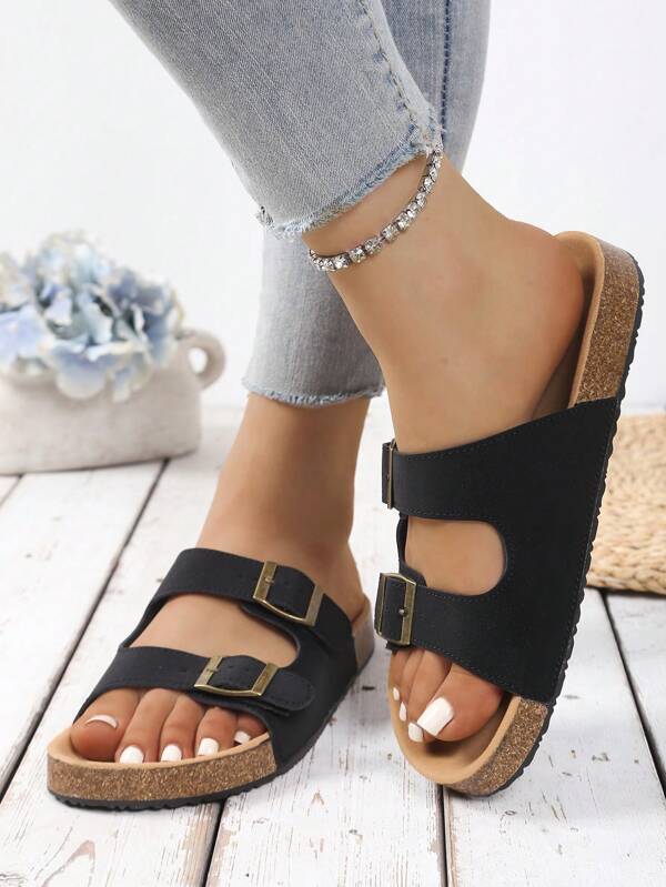 Sandalias casuales cómodas con suela gruesa y hebilla, nuevas chancletas de verano con suela blanda para uso en la playa