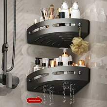 1/2 pz Mensola angolare per doccia da bagno autoadesiva montata a parete, portaoggetti angolare da bagno, autoadesiva, senza forature, appendibile, confezione da due pezzi, leggera, facile da installare, ideale per riporre articoli da bagno e da cucina, adatta anche per hotel