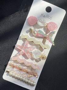 7 Stück elegante minimalistische frische See Ozean Meerjungfrau-Schwanz, Seestern, Muschel, Perle, Kristall Haarclips, geeignet für den täglichen Gebrauch, Schule, Strand, Arbeitsweg, Party, Urlaub, Geburtstagsgeschenk, Rückkehr zur Schule Haarclips, Haarspangen