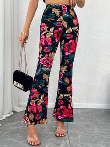 Summer New Floral Print High Waist Casual Elegant Ladies Loose Fit Flared Pants, Suitable For Daily Wear