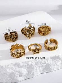 5/6pcs Punk Style Skull, Flame Decor Rings Set, Gothic Ring For Men, Christmas, New Year, Valentine's Day Holiday Gift