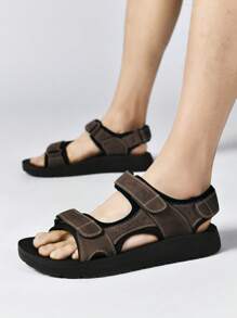 Jeep 1 Pair Summer Brand Men's Outdoor Sandals, Dual Hook And Loop Design, Fashionable Appearance, Breathable , Comfortable & Versatile, Suitable For Summer Outings