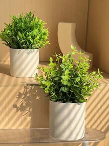 1pc Mini Tabletop Artificial Potted Plant, Decorative Grass Pot For Office