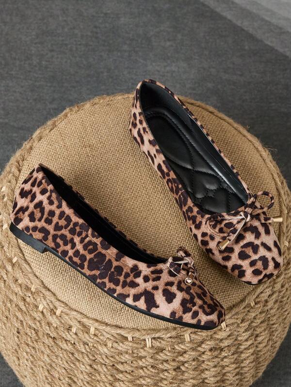 Mocasines de moda para mujer, con estampado de leopardo y decoración de lazo, zapatos planos de estilo francés elegante, cómodos y versátiles para el verano