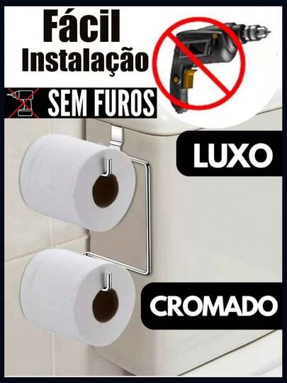 -SUPORTE PAPEL HIGIÊNICO DUPLO PARA CAIXA ACOPLADA CROMADO PORTA HIGIENICO ARAMADO BANHEIRO ROLOS DESCARGA