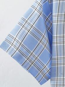 Boys' Casual Plaid Polo Collar Short Sleeve Shirt, Suitable For Daily Wear, Outing, Vacation, Party - Blue - View 5