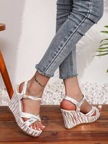 Bohemian Party Summer New Thick Bottom Wedge Strap Round Toe High Heel Sandals For Women, Fashion