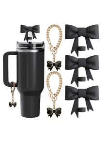 Kompatibel mit Cup-Zubehör – 3 Stücke 10-mm-Strohhalmaufsätze mit Schleife, kompatibel mit der Strohhalm-Abdeckkappe des Cups, 2 Stücke weiße Schleifenanhänger für 30- und 40-oz-Becher mit Griff, mehrere Farbkombinationen erhältlich