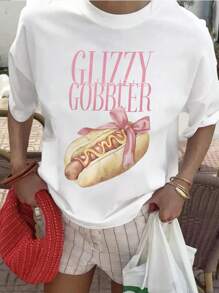 تي شيرت كاجوال للنساء مع طباعة شعار سوسيس، صيفي