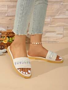 Elegant Women's Sandals, Provide Ultimate Comfort With Soft Soles, Colorful Style, Sparkling Rhinestone Decor, Suitable For Daily Wear, Fashionable And Comfortable Footwear Choice For Women - Beige - View 5