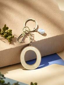 Alloy Letter Acrylic Inlay Keychain, Faux Pearl Shell Pendant Bag & Jeans Accessory, Gift For Friends And Classmates - Golden - View 5