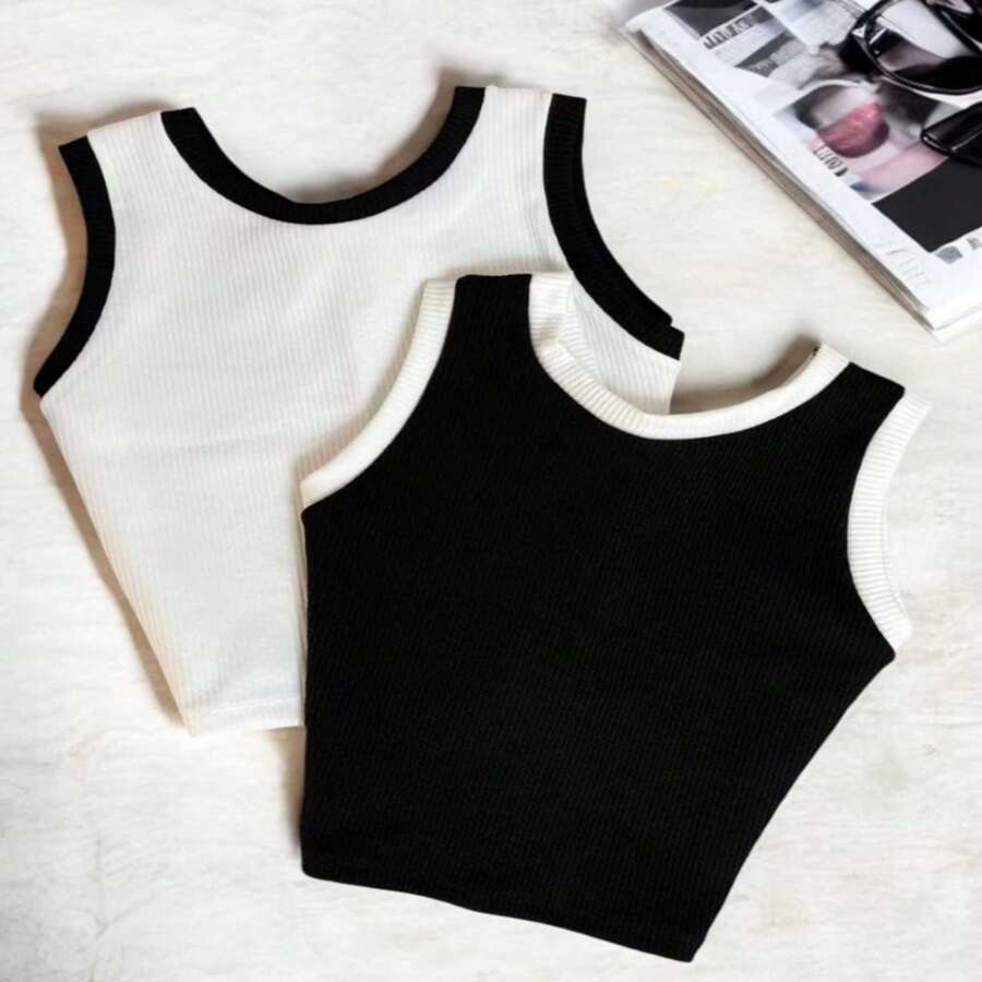Black Bicolor Ribana Cropped Top Is The Perfect Choice For Those Who Want A Modern, Comfortable And Attitude-Filled Look. - trắng - Xem 1