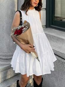 Damen elegantes, lässiges, tägliches, süßes Schichten-Kleid ohne Ärmel