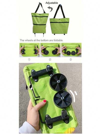 Portable Internet Celebrity Shopping Bag Small Trolley Trailer, Foldable Shopping Cart With Wheels, Lightweight Express Home Package Pickup, Foldable Large Capacity Shopping Cart With Wheels - Multi-Color, Waterproof, Durable And Good Quality, With Built-In Bracket Support, Leak-Proof, Multi-Compartment Shopping Cart, For Groceries, Food Shopping, Shopping, Etc., Foldable Shopping Cart, Shopping Bag