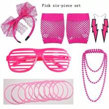 3/5/6pcs. 1980s Singer-Themed Party, Colorful Neon Necklaces, Bracelets, Earrings, Lace Headbands, Fishing Nets, Glove Sets, 1980s Clothing Props, Photo Props, Festival Party Props