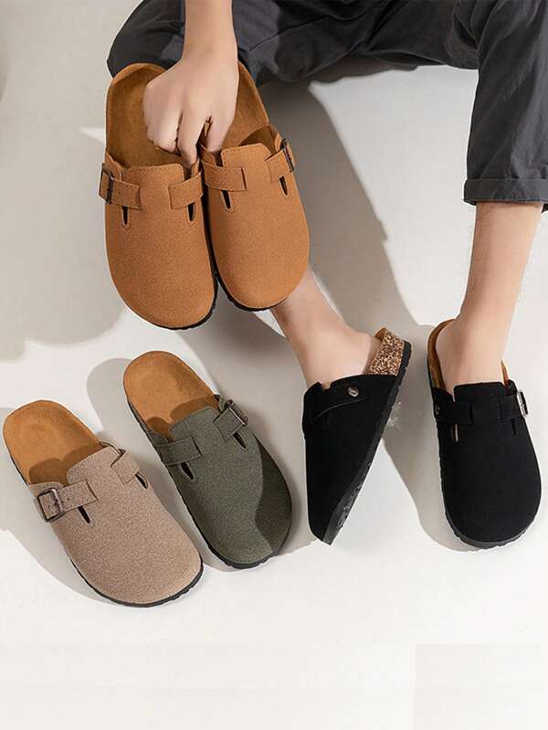 Men's Casual Solid Color Thick Sole Slide Sandals With Buckle Closure