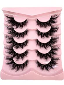 5 对自然卷曲猫眼透明茎假睫毛，适合日常使用，漫画睫毛仿貂睫毛猫眼睫毛自然浓密假睫毛丰盈睫毛 3D 蓬松假睫毛，打造戏剧性假睫毛凌乱假睫毛蓬松浓密睫毛延长旅行必需品化妆工具条状睫毛，睫毛，睫毛，假睫毛 - 黑色 - 查看 7