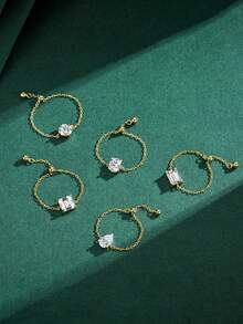 1 件独特链条锆石可调节拇指戒指女士 S925 纯银精美女士珠宝礼物 - 金色 - 查看 2