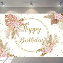 A Piece Of Birthday Background Boho Pampas Floral Gold Dot Background Party Decoration Banner For Theme Decoration, Birthday Party Decoration, Indoor And Outdoor Decoration Background Wall