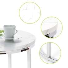 Jooli H Round Nest Of Tables Set 2, White Side Table Chrome Glossy End Table For Living Room - White - View 3
