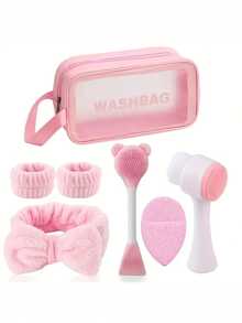 7-Piece Facial Cleansing Set, Deep Cleansing Beauty SPA Mask Brush Set, Scrunchies Set, Silicone Gentle Face Brush, Soft Velvet Headband, Gentle Exfoliating Brush, Portable Skincare Tool Set (With Wash Bag), Suitable For Women, Ideal Christmas Gift, Fragrance-Free, No Power/Battery Required
