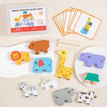 Wooden Large Animal Sorting And Stacking Block Game Toy, Balance Building Game, Animal Recognition With 10 Advanced Challenge Cards, Suitable For Girls And Boys Aged 1, 2, 3 Years Old, Kindergarten Educational Toy, Youngsters's Festival Birthday Gift