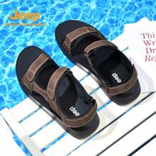 Jeep 1 Pair Summer Brand Men's Outdoor Sandals, Dual Hook And Loop Design, Fashionable Appearance, Breathable , Comfortable & Versatile, Suitable For Summer Outings
