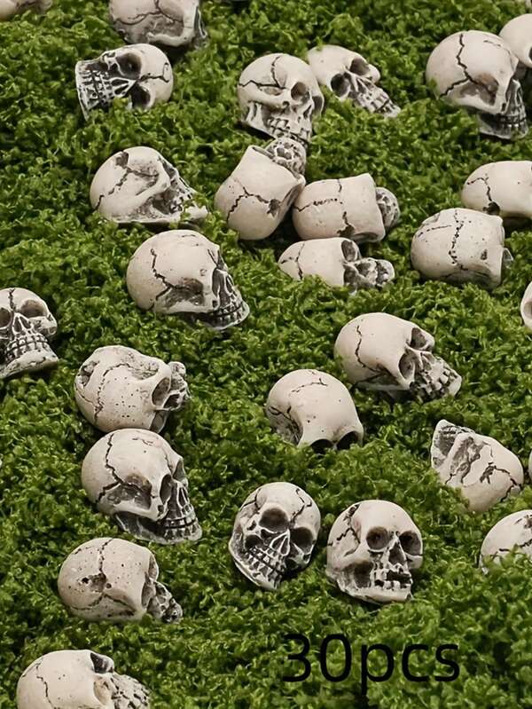 30 قطعة من تماثيل الجماجم الصغيرة بأنماط عشوائية، مناسبة لأصص الزهور - ديكور صغير، تماثيل ديكور المنزل، تماثيل خارجية، ديكور الحديقة، ديكورات حديقة جميلة، إكسسوارات أصص النباتات، هدايا ديكور هالوين
