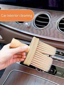 1 Stück Reinigungsbürste, Langborstige Bürste zum Reinigen des Klimaanlagenauslasses im Auto, Auto Innenraum Reinigungsbürste, Holzgriff Klimaanlagenauslass Bürste, verlängerter Weichhaarbürste für die Reinigung von Spalten im Autoinnenraum