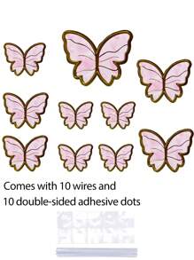20/10Pcs Paper Butterfly Cake Decoration Ornament (10pcs In A Pack) - Comes With 10 Wires And 10 Glue Dots, Suitable For Butterfly Cupcake Topping, Women's Party Cake Decoration, Birthday Anniversary Cake Topping, Wedding Cake Decoration, Mother's Day Cake Topping, Mixed Size