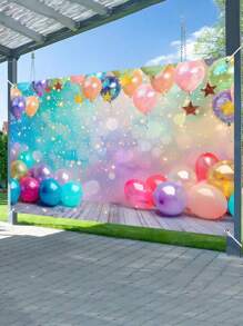 1pc 150*100cm Color Balloon Pattern Polyester Background Cloth, Color Balloon Theme Birthday Babe Shower Party Room Wall Background Decoration, Family Holiday Party Home Backdrop Decoration, Indoor Outdoor Fence Banner Decoration Hanging Cloth Fabric, Photography Props, Party Favor