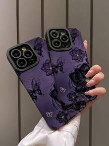 1 件黑色墨水花卉图案竖条纹仿皮手机保护壳，适用于 Apple 和各种型号 - 彩色 - 查看 4