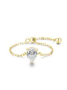 1 件独特链条锆石可调节拇指戒指女士 S925 纯银精美女士珠宝礼物 - 金色 - 查看 6