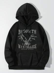 Women's Casual Fourth Wing Print Hooded Long Sleeve Sweatshirt Black Spring - Black - View 3