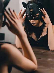 Máscara sexy de mujer para cosplay de gato, máscara de media cara - Set de máscara y collar de PU, collar de atracción, máscara de gato divertida negra, accesorio para fiesta de Halloween, accesorios sexy de lencería